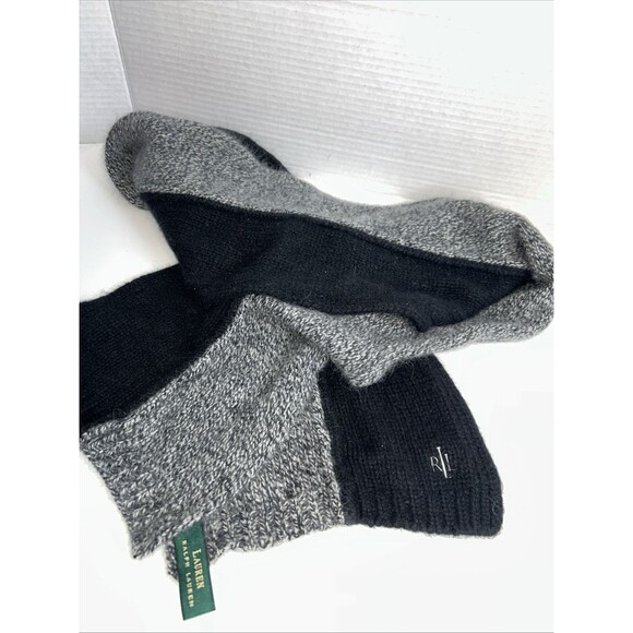 Lauren Ralph Lauren Other - Lauren-Ralph Lauren Black Grey Cable Knit Lambswool Angora Scarf Unisex 65”x9”